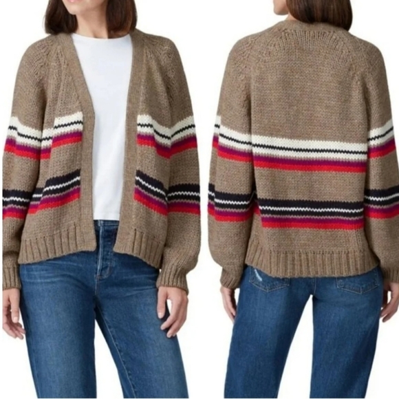 XíRENA Open Cardigan Brown Striped Alpaca Blend Preppy Grampacore Boho FLAW - Picture 2 of 10